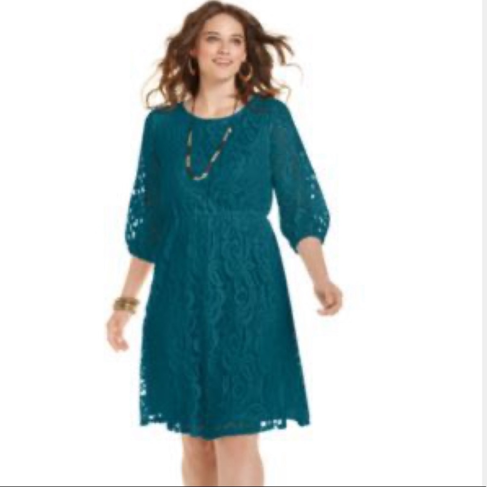 NWT Teal FLORAL lace dress in size 3X - Picture 2 of 11